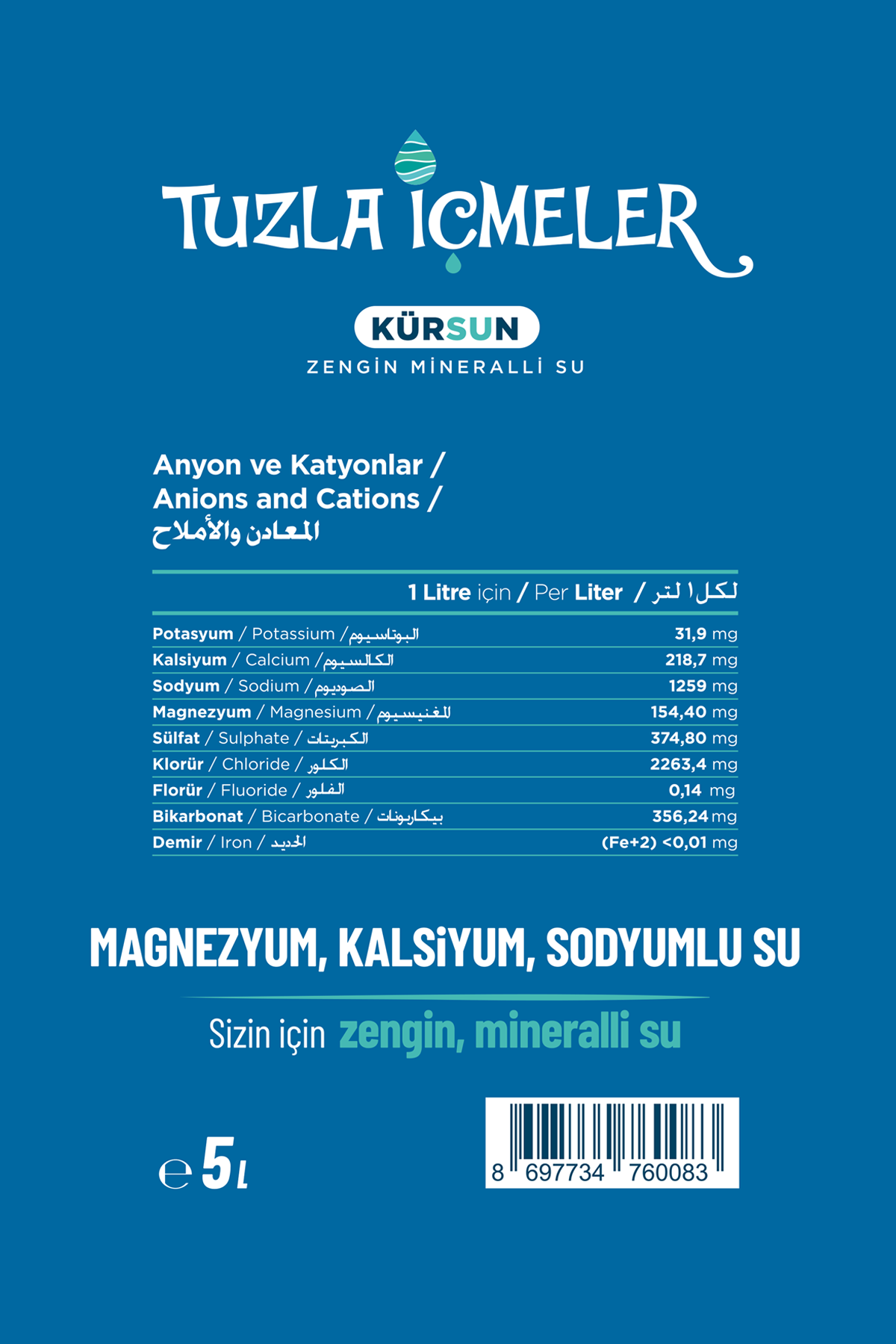 Tuzla İçmeler Kürsun Doğal Zengin Mineralli Su 5 Litre